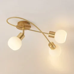 Lindby loftlampe Elaina, 54 cm, 3 lyskilder, messing, glas, E14