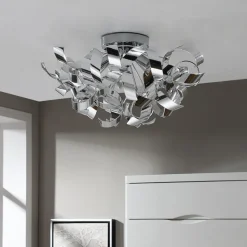 Lindby loftlampe Elviro, Ø 50 cm, kromfarvet, metal