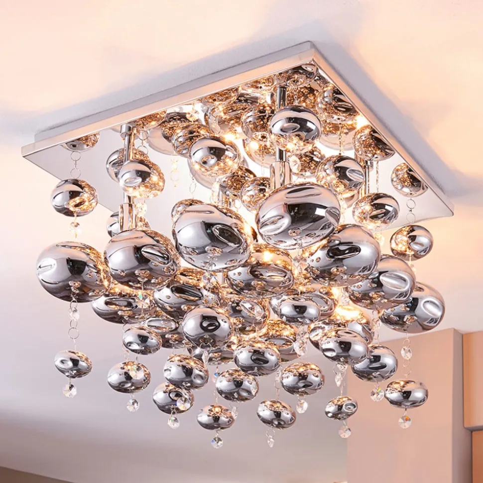 Lindby loftlampe Esfera, røggrå, glas, 4 lyskilder, 35 cm