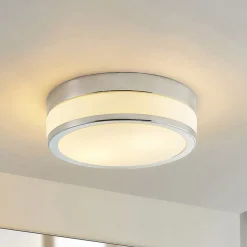 Lindby Loftlampe Flavi, Ø 28 cm, krom, glas, IP44, E27