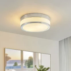 Lindby Loftlampe Flavi, Ø 28 cm, krom, glas, IP44, E27