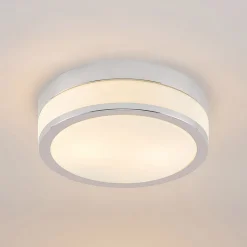 Lindby Loftlampe Flavi, Ø 28 cm, krom, glas, IP44, E27