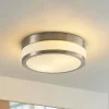 Lindby Loftlampe Flavi, Ø 28 cm, nikkel, glas, IP44, E27
