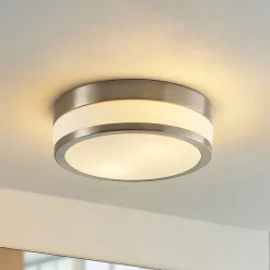 Lindby Loftlampe Flavi, Ø 28 cm, nikkel, glas, IP44, E27