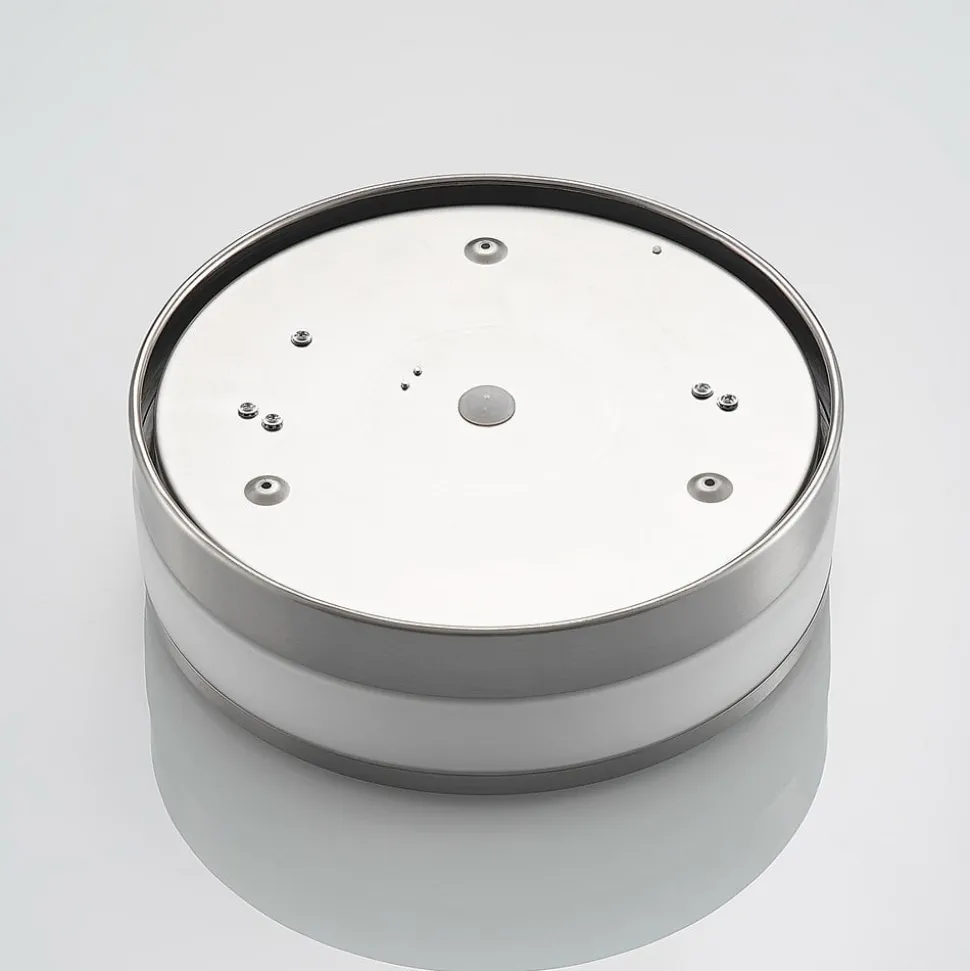Lindby Loftlampe Flavi, Ø 28 cm, nikkel, glas, IP44, E27