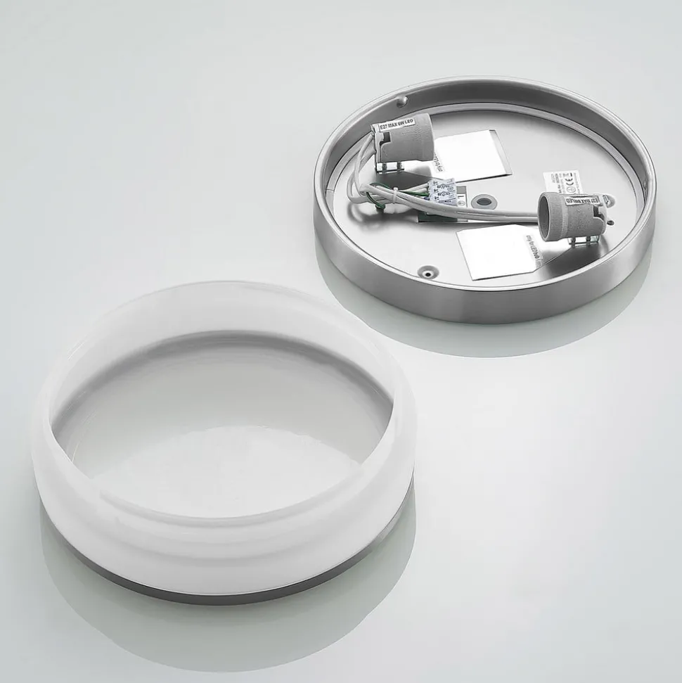 Lindby Loftlampe Flavi, Ø 28 cm, nikkel, glas, IP44, E27