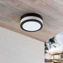 Lindby loftlampe Flavi, Ø 23 cm, sort, glas, IP44, E27