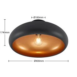 Lindby loftlampe Gerwina, sort/guld, metal, 40 cm, E27
