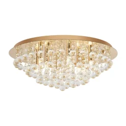 Lindby loftlampe Gillion, 8 lyskilder, guld, krystal, Ø 55cm