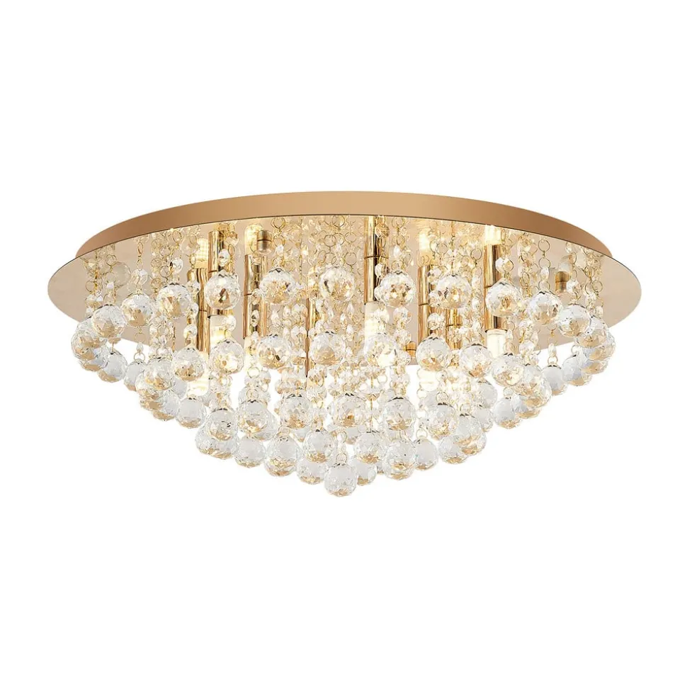 Lindby loftlampe Gillion, 8 lyskilder, guld, krystal, Ø 55cm