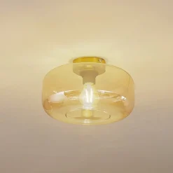 Lindby loftlampe Hildur, Ø 28,5 cm, ravfarvet, glas