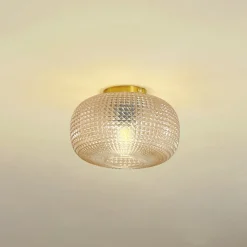 Lindby loftlampe Hildur, Ø 25 cm, ravfarvet, glas