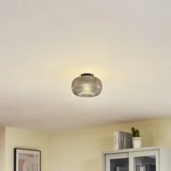 Lindby loftlampe Hildur, Ø 25 cm, røggrå, glas