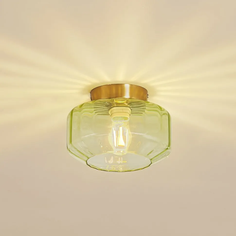 Lindby loftlampe Hildur, grøn, glas, Ø 22 cm
