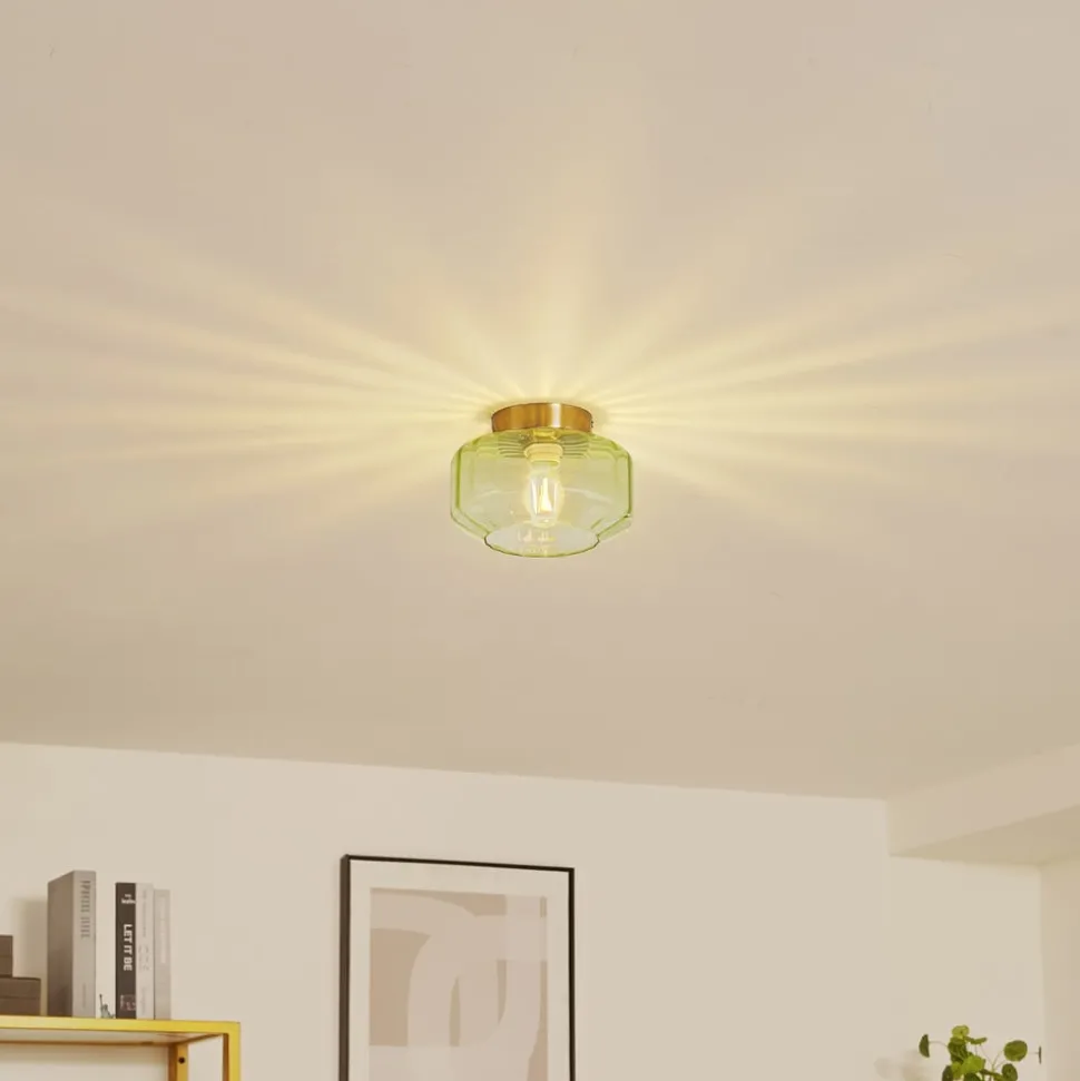 Lindby loftlampe Hildur, grøn, glas, Ø 22 cm