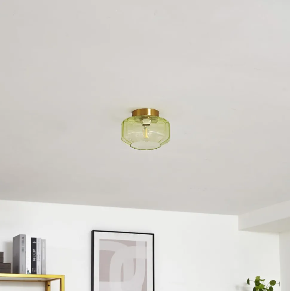 Lindby loftlampe Hildur, grøn, glas, Ø 22 cm