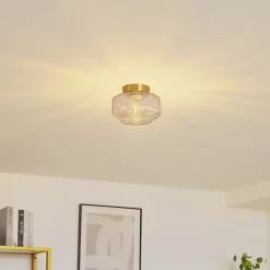 Lindby loftlampe Hildur, ravfarvet, glas, Ø 22 cm