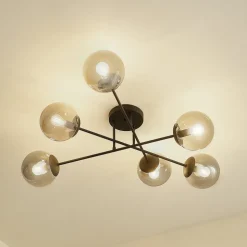 Lindby loftlampe Isamer, røggrå, Ø 80 cm, kugle