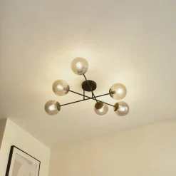Lindby loftlampe Isamer, røggrå, Ø 80 cm, kugle