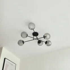Lindby loftlampe Isamer, røggrå, Ø 80 cm, kugle