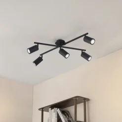 Lindby loftlampe Joffrey, 78 cm, sort, 5 lyskilder, GU10