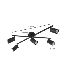 Lindby loftlampe Joffrey, 78 cm, sort, 5 lyskilder, GU10
