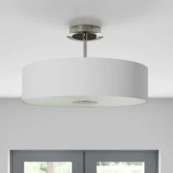 Lindby loftlampe Josia, hvid, stof, Ø 47 cm, E27