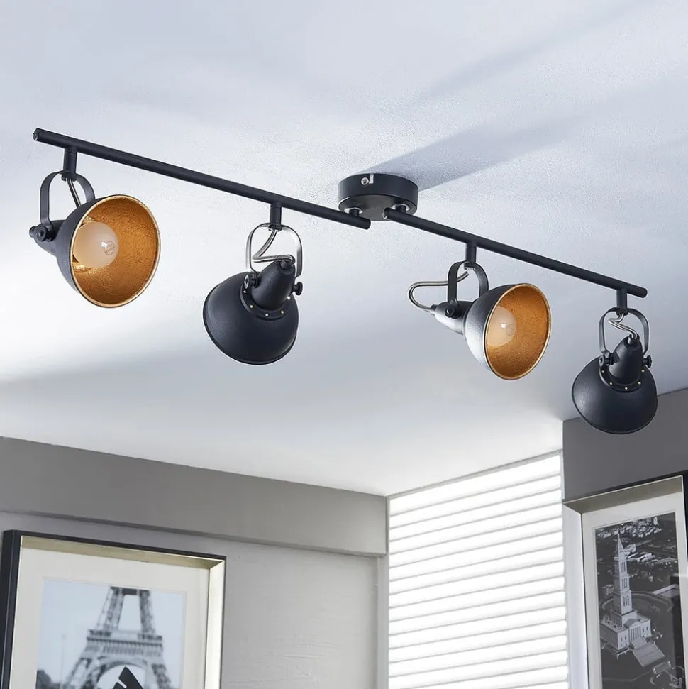 Lindby loftlampe Julin, 85 cm, 4 lyskilder, sort-guld