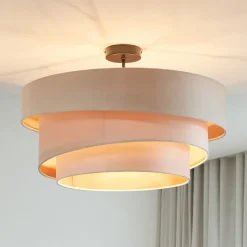 Lindby loftlampe Jusari, creme, tekstil, Ø 56 cm, E27