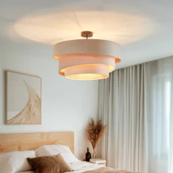 Lindby loftlampe Jusari, creme, tekstil, Ø 56 cm, E27