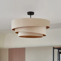 Lindby loftlampe Jusari, creme, tekstil, Ø 56 cm, E27