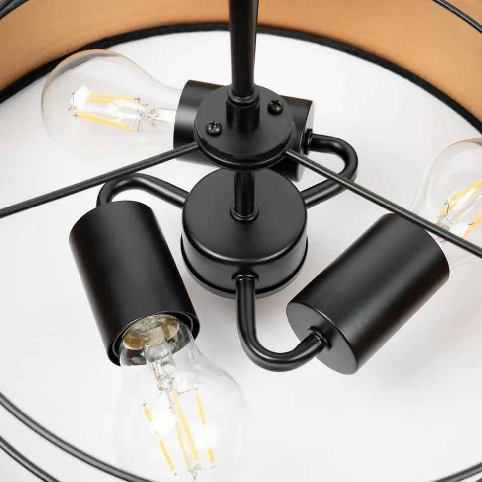 Lindby loftlampe Jusari, sort, tekstil, Ø 56 cm, E27