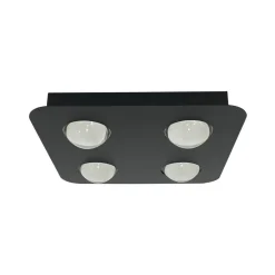 Lindby loftlampe Jyla, sort, 3.000 K, 4 lyskilder, linse