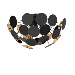 Lindby loftlampe Kinan, Ø 54 cm, sort, guld, E14