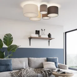 Lindby loftlampe Laurenz, 5 lyskilder, 93 cm, brun/beige, E27