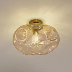 Lindby loftlampe Lelia, ravfarvet, glas, Ø 35 cm