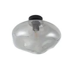 Lindby loftlampe Lelia, røggrå, glas, Ø 35 cm