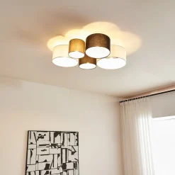 Lindby loftlampe Lettie, grå/sort/hvid, 5 lyskilder, E27