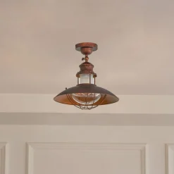 Lindby loftlampe Louisanne, brun, metal, Ø 35cm