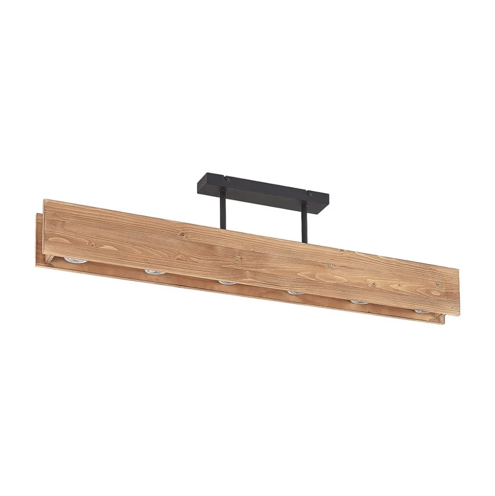 Lindby loftlampe Malwin, GU10, 100 cm lang, 6 lyskilder, træ