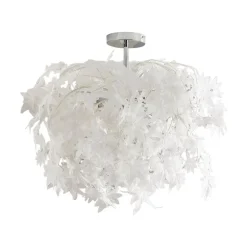 Lindby loftlampe Maple, Ø 70 cm, krom, hvid, tekstil