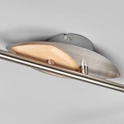 Lindby loftlampe Marena, 6 lyskilder, glas, træ, 180 cm lang
