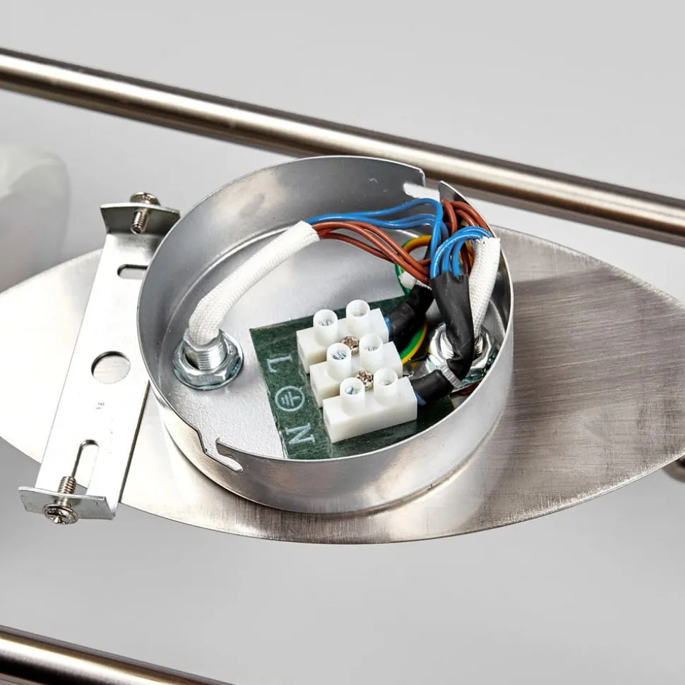 Lindby loftlampe Marena, 6 lyskilder, glas, træ, 180 cm lang