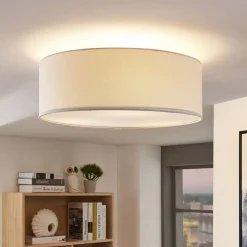 Lindby loftlampe Mariat, hvid, hør, Ø 45 cm, E27
