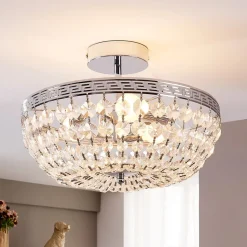 Lindby loftlampe Mondrian, 35 cm, krom, krystal