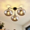 Lindby loftlampe Navidia, Ø 67 cm, sort, røgfarvet glas