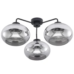 Lindby loftlampe Navidia, Ø 67 cm, sort, røgfarvet glas