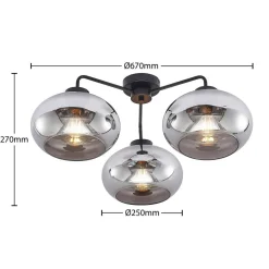 Lindby loftlampe Navidia, Ø 67 cm, sort, røgfarvet glas