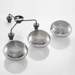 Lindby loftlampe Navidia, Ø 67 cm, sort, røgfarvet glas