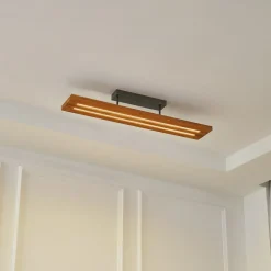 Lindby loftlampe Nesaja, sort, træ, 98 cm, dæmpbar